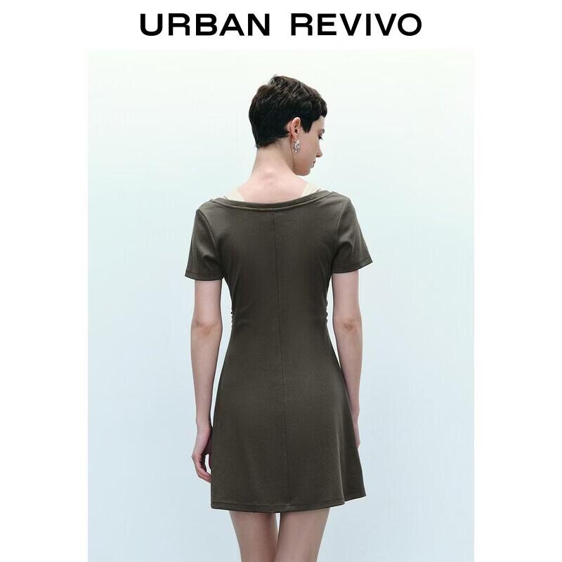 UR2026 Women's Casual Color-block Faux Two-Piece Short Sleeve Dress