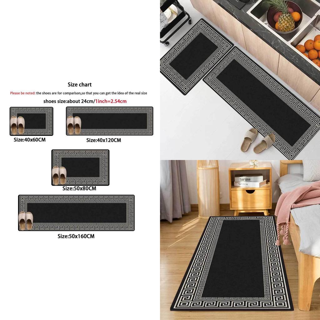 Modern Minimalist Black Kitchen Mat Set Non-slip Polyester Fiber Machine Washable