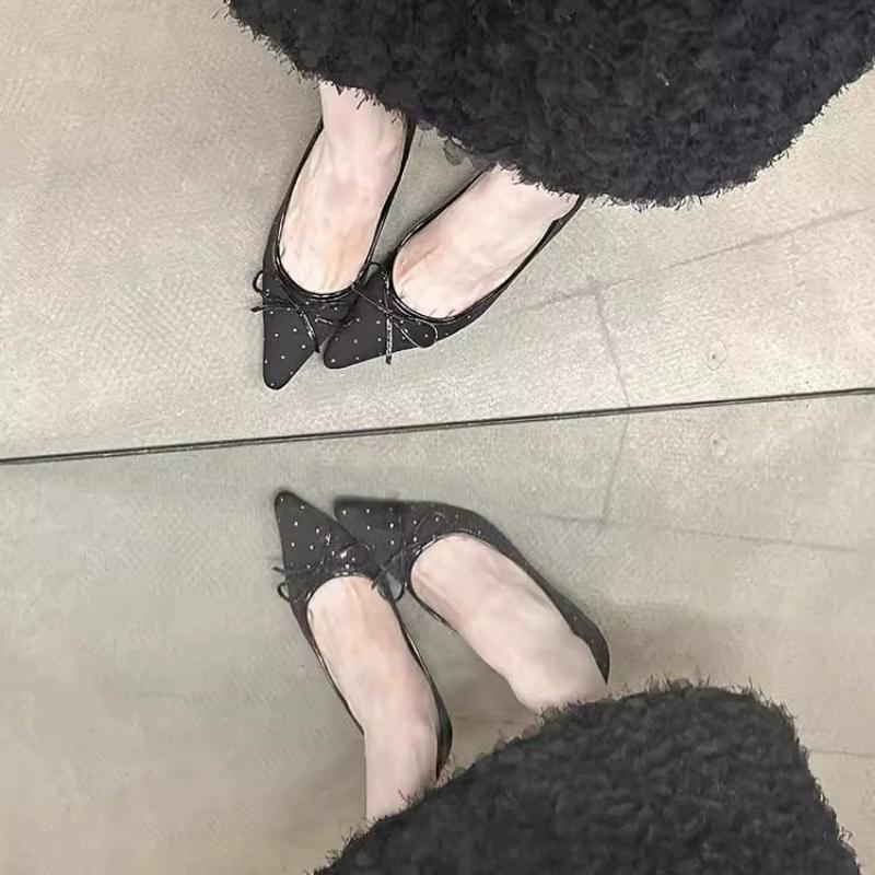 Fashion New Pointed Irregular Suspended Heel Shallow Mouth Single Shoe Butterfly Bow Mesh High Heels Temperament Imperial Style Tacones