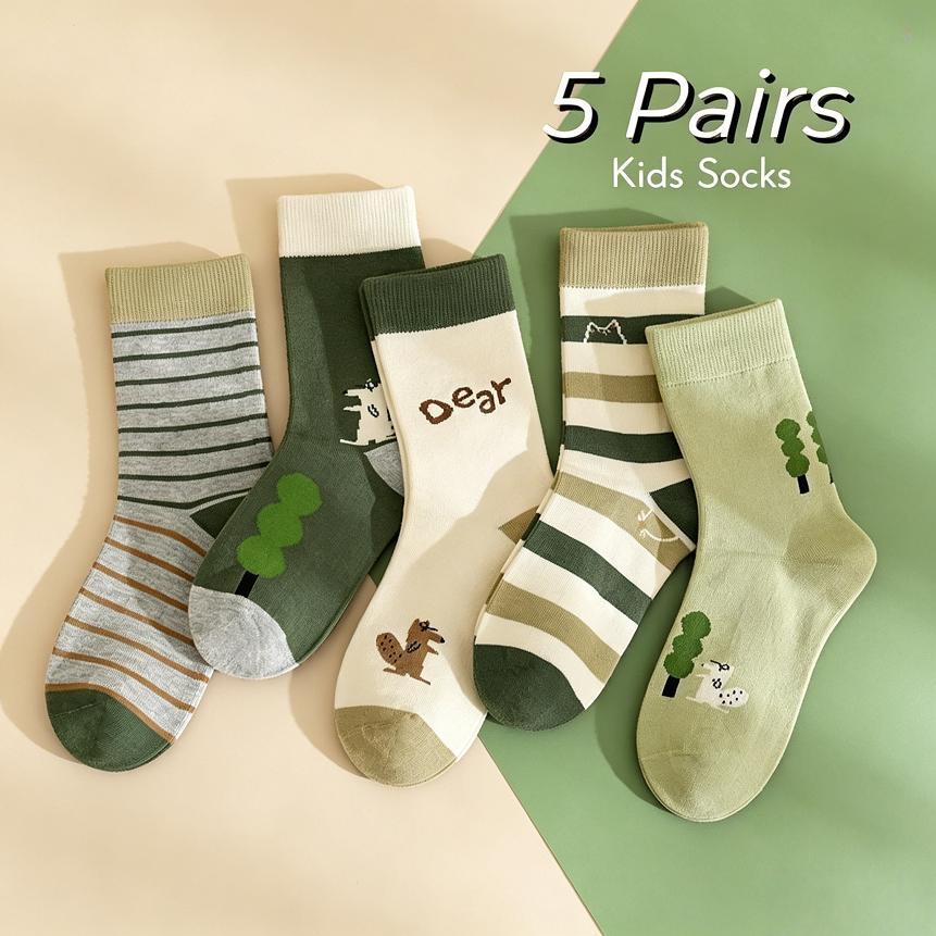 5 Pairs Kids Cotton Socks Spring Summer Breathable Toddler Baby Socks Cute Squirrel Cartoon Design Soft Comfortable