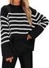 Autumn and Winter Hot Sale European and American Fashion Striped Loose Fat Sleeve Women's Knitted Sweater