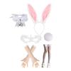 Hasenohren Stirnband Kragen Fliege Manschetten Hasen Schwanz für Halloween Cosplay Party Osterhasen Kostüm Set für Damen