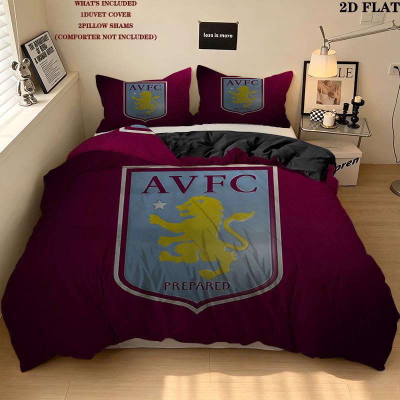 Aston Villa FC Pattern Bedding Home Decoration Birthday Gift ( 1 duvet cover + 2 pillowcase, without core),fan merchandise.