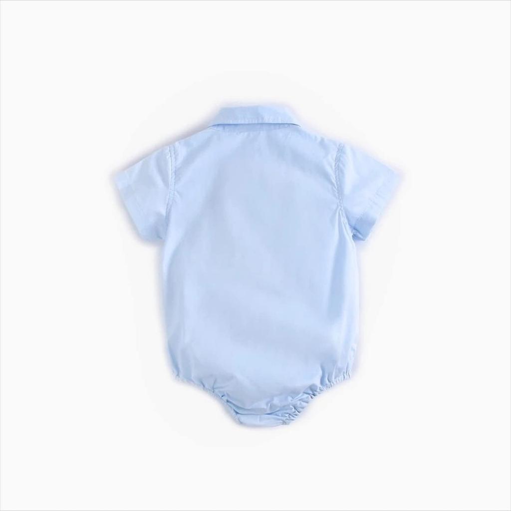Romper Jumpsuit Short Sleeve Spring Summer Collar Button Boy Baby Kids Children Baby Clothes Girl Casual Cotton 23466 Blue 18Months [Misia Luxury]