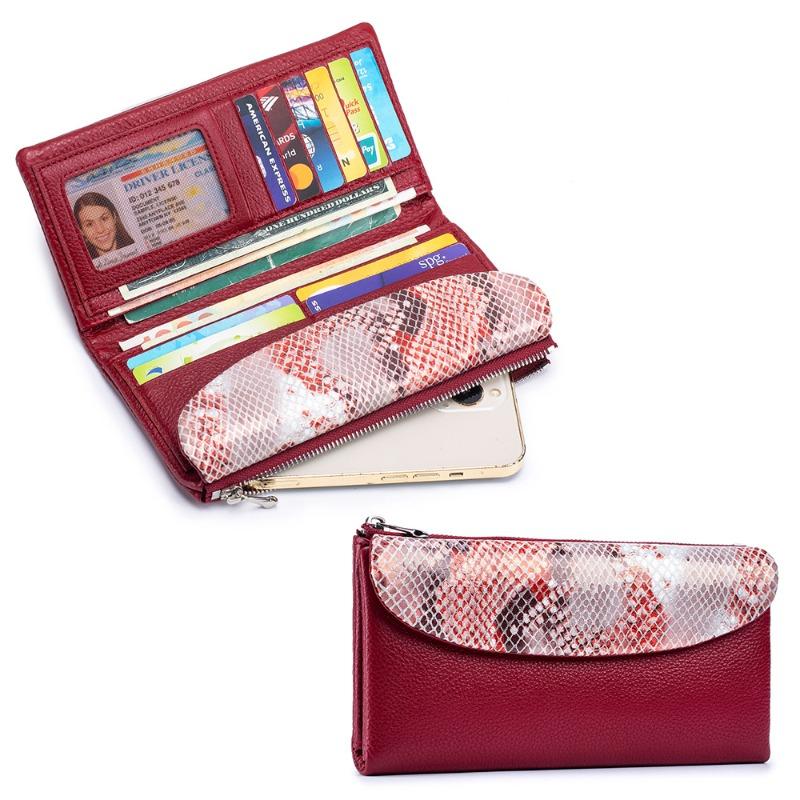 

New snake pattern clutch bag women s leather simple long three-fold wallet leather wallet large capacity mobile phone bag