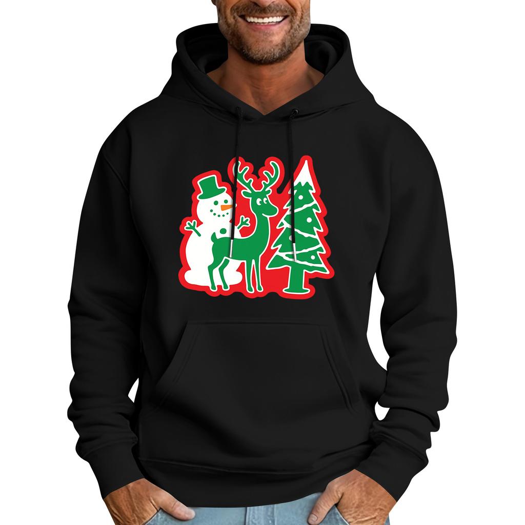 Men's Casual Sports Hooded Pocket Christmas Print Long Sleeve Sweatshirt