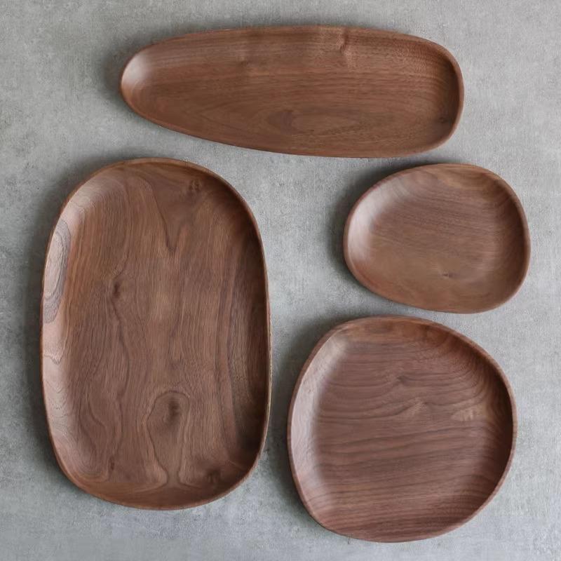 South American Walnut Melon Seeds Plate Japanese Solid Wood Snacks Fruit Dessert Tray Creative Acacia Wood Dessert Plate