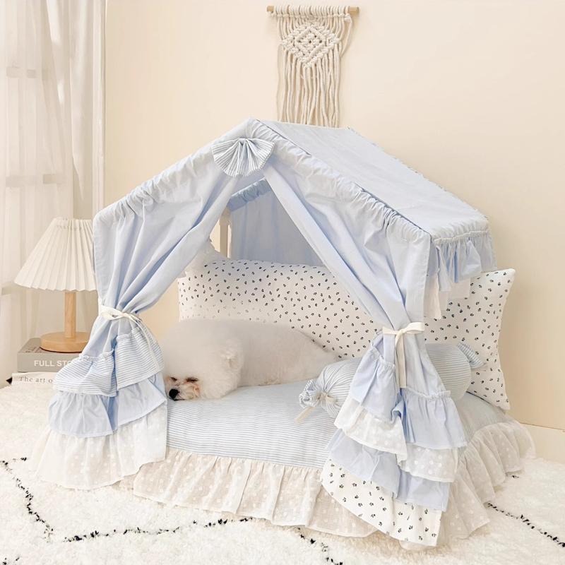 Koreanischer Prinzessinnenstil Haustierbett Luxus Hundehütte für Pudel & Bichons Waschbares Katzenzelt Ganzjahres-Schlafmatte Elegantes Haustier-Sofa