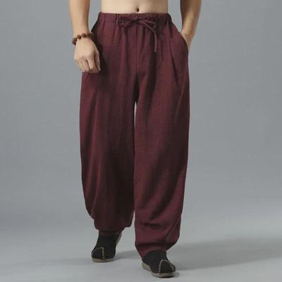 Men's Summer Zen Style Wide-Leg Cotton Linen Bloomers - Chinese National Design