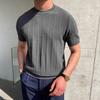 Vyriški vasariniai marškinėliai apvaliu kaklu, trumpomis rankovėmis, vienspalviai, prigludę, elastingi, užtraukiami, kasdieniai, vidutinio ilgio, tiesaus kirpimo, vyriški fitneso, sporto, sporto salės viršus