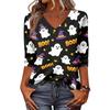 Damen Freizeit V-Ausschnitt Dreiviertelarm Oberteil Halloween Kürbisdruck Leichte Bluse für Herbst und Alltag