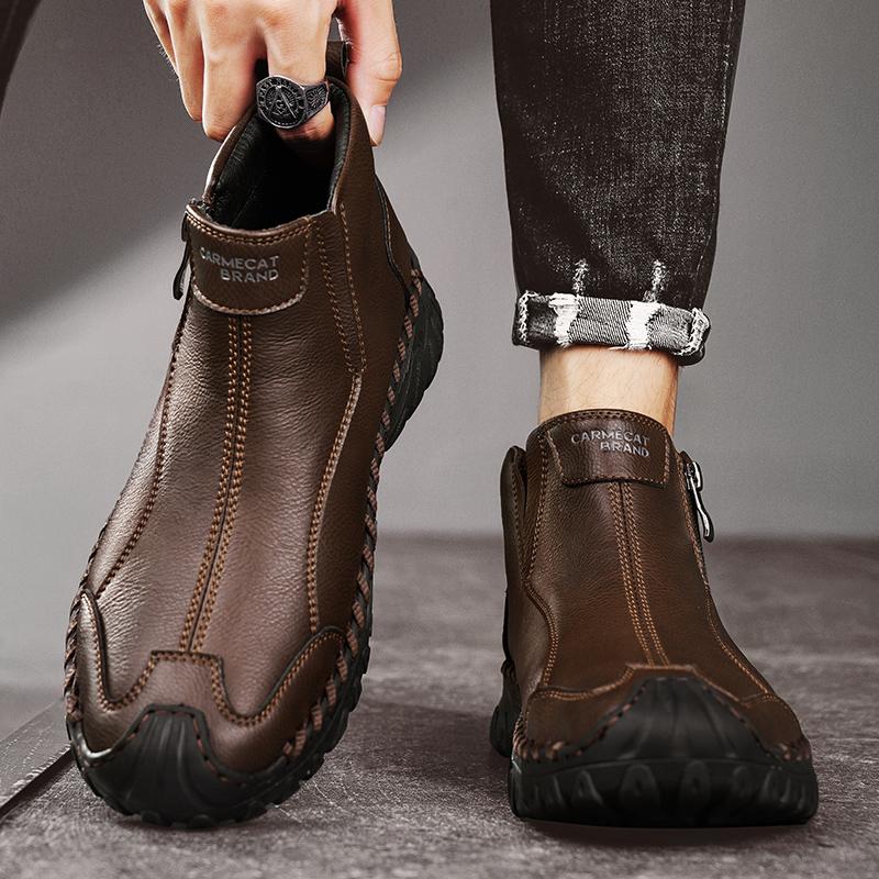 Pánské kožené boty nad kotník, ležérní tenisky, zimní plyšové boty, sněhule 39-45