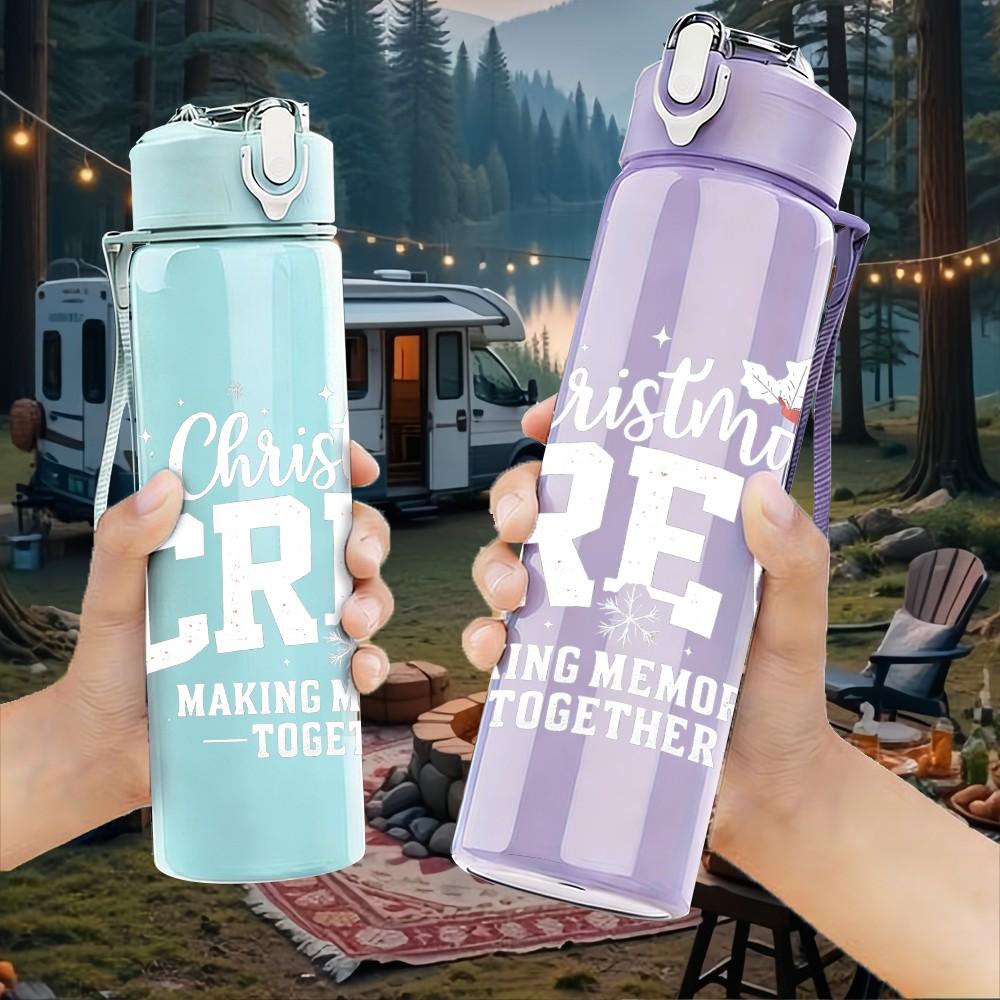 1PC Christmas Crew Faint Letter Art 750ml Color Plastic Sports Water Bottle Leakproof Flip Straw Lid Suitable for Sports Office Home Use
