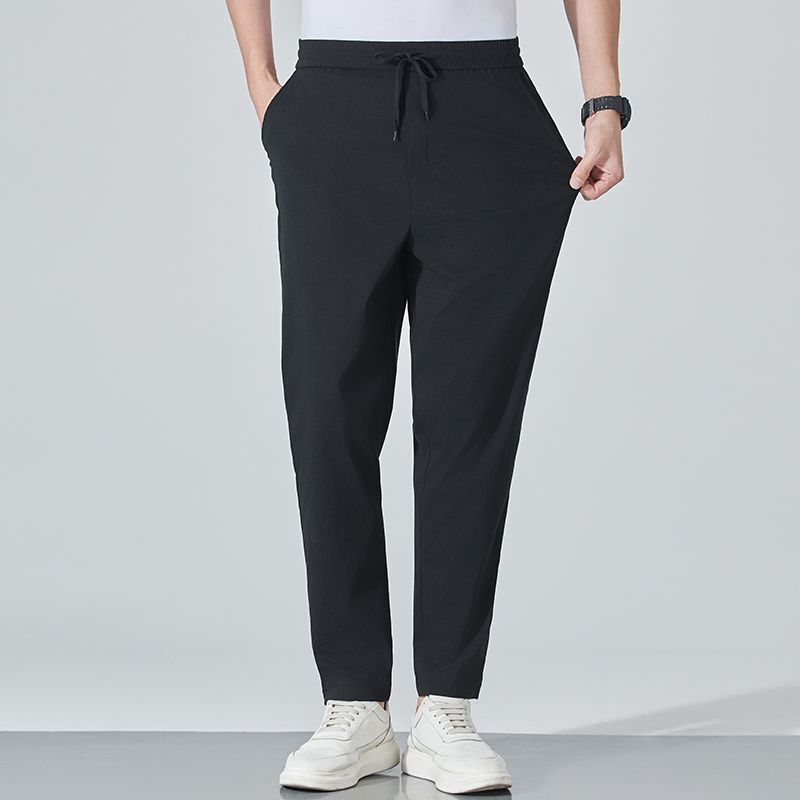 Men's Ice Silk Breathable Straight Leg Pants for Summer High Elasticity Sporty Loose and Casual Men's Pants