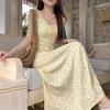 French floral suspender dress women's 2026 summer new temperament slim and thin lace-up gentle wind long dress