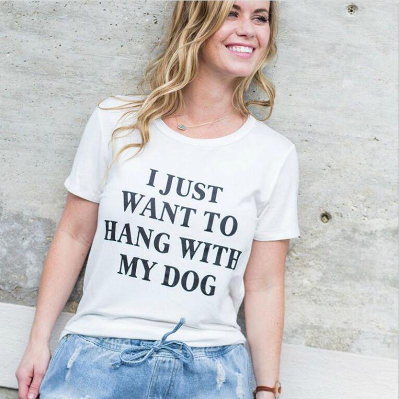 I Just Want To Hang With My Dog Funny Gray T Shirt For Stylish Dog Lovers