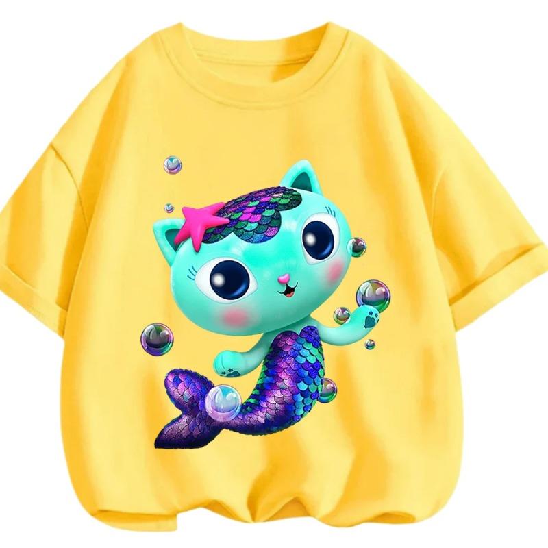 Gabby's Dollhouse Casual T Shirt Summer Cute Cartoon Print Fashion Crew Neck Tops For Children 3-14