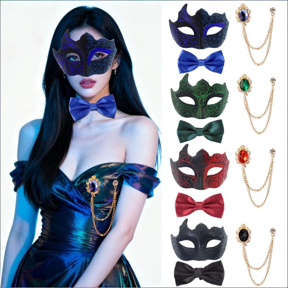 3 Piece Set Half Face Dance Mask Brooch Set Painted Gentleman Masquerade Mask Party Cosplay Masquerade Prom Mask Themed Party