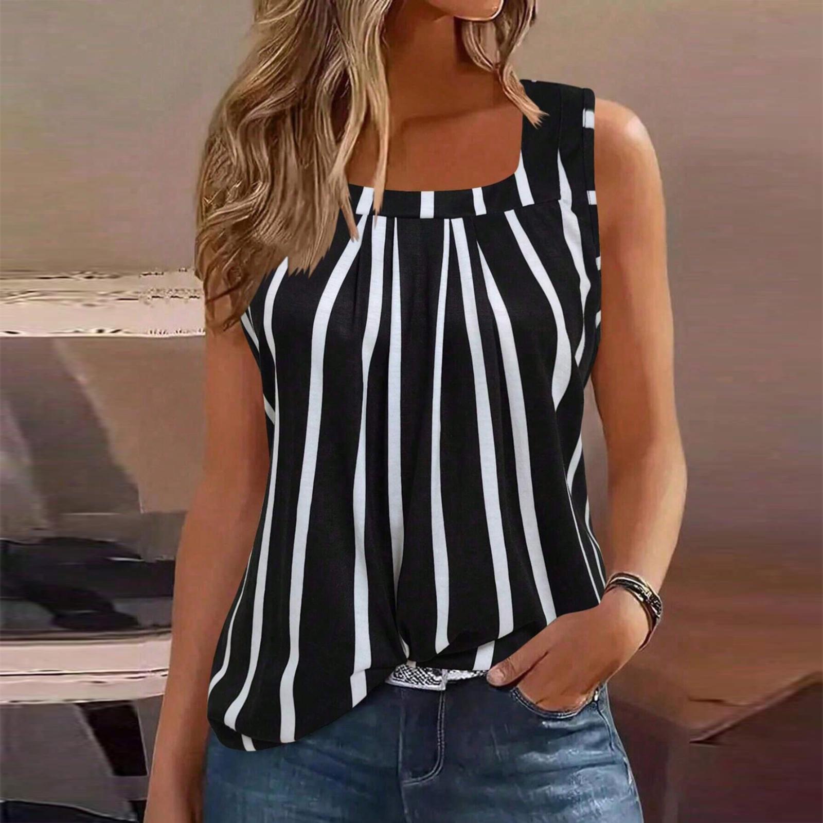 Women s Square Collar Sleeveless Printed Vest Loose Casual Plus Size Top XXL чёрный