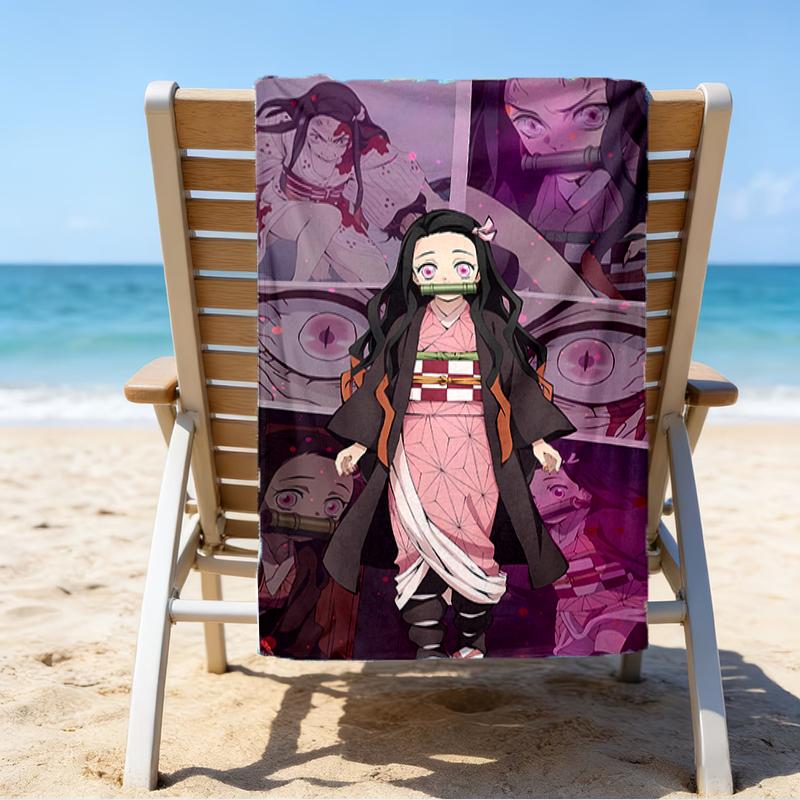 proof beach towel with a Demon Slayer characters1 pattern - soft,absorbent,quick-drying,machine washable - perfect for swimming,camping,bathing