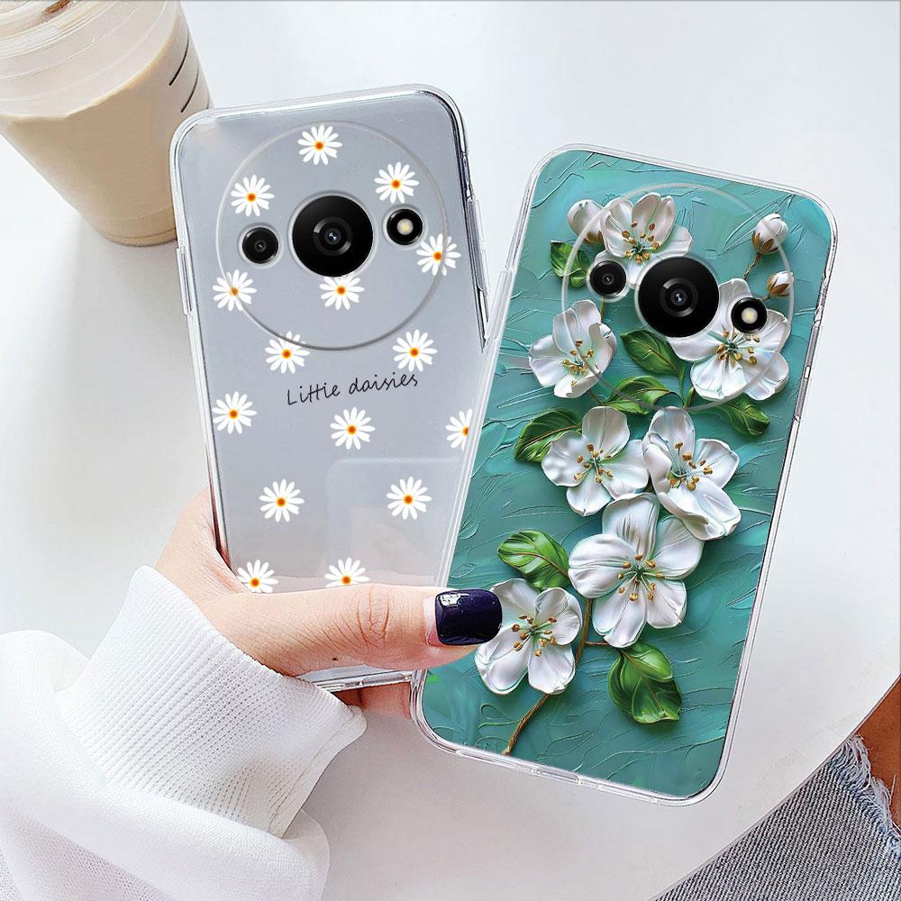 Rose Flower Oil Painting Pearl Phone Case Transparent Clear For Xiaomi Redmi A3 A1 A2 Plus A5 A3X Cover Silicone RedmiA3 6.71"