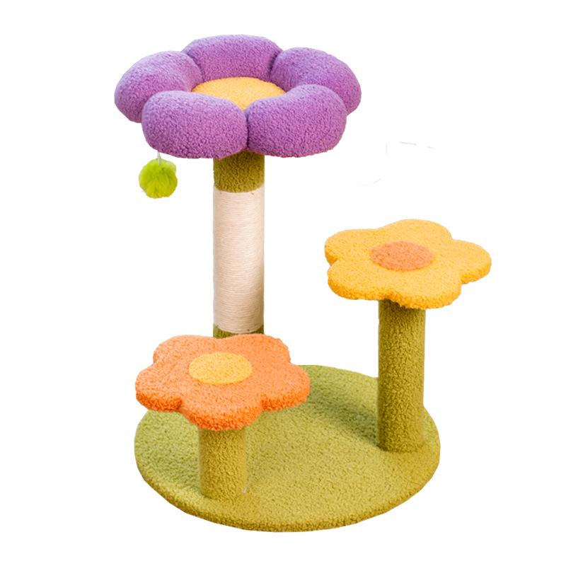 Compact Flower Cat Tree with Bed, Condo, Sisal Scratching Board, and Non-Shedding Toys