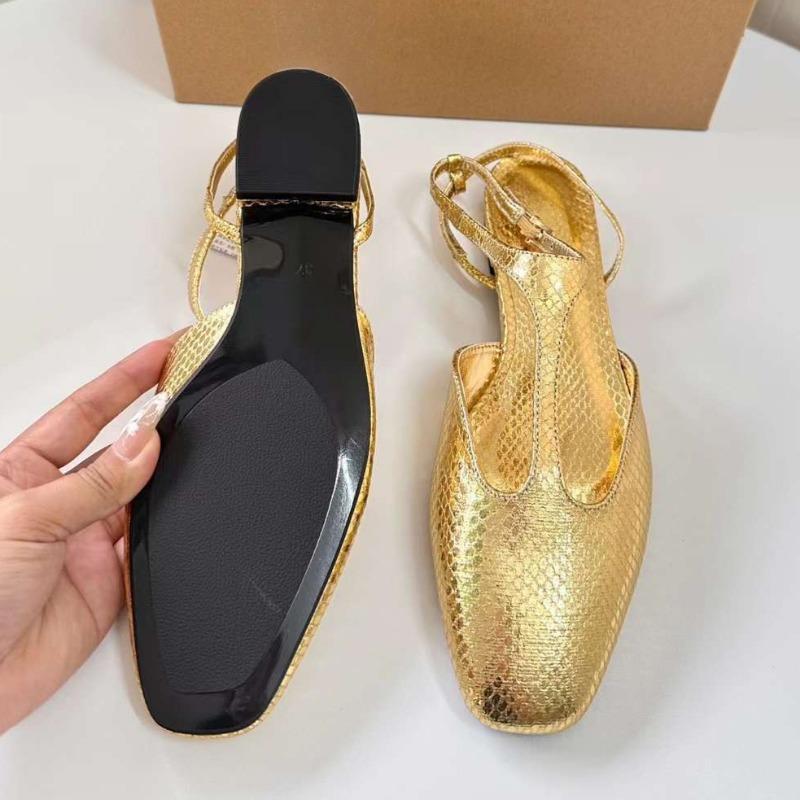 Spring Women Slingback Flats Designer Buckle Ankle Strap Fashion Gold Black Large Size Comfortable Ladies Mary Jane Shoes