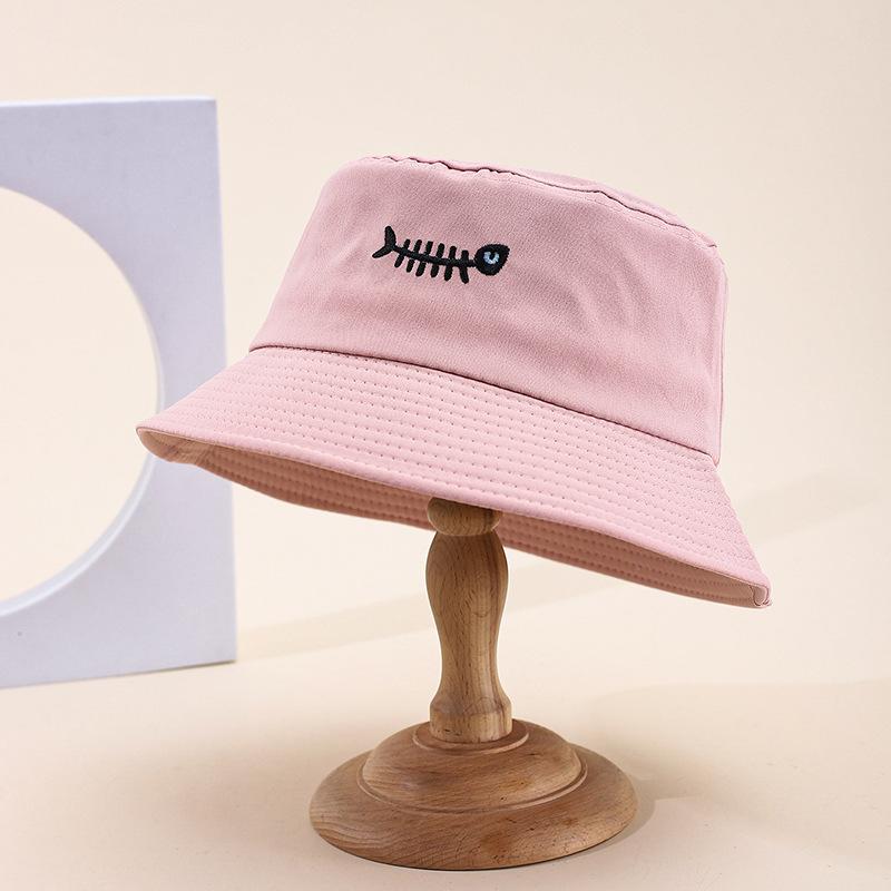 New embroidered fruit bucket hat female export double-sided can wear sunshade basin hat spot