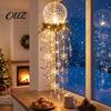 Santa Claus Snowman Decor Crystal Waterfall Christmas Lights, LED Warm White Pendant Effect Holiday Hanging Light with Snowflake Droplets, Outdoor