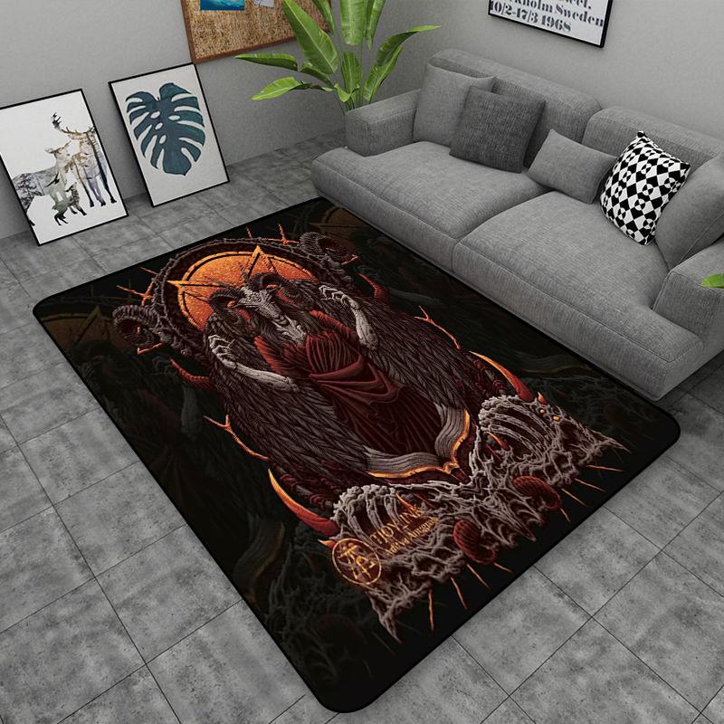 Schädel Baphomet Ziegen Dämon Raserei Bereichsteppich Blutrot-Baphomet Teppich-Baphomet Dekor-Satanische Matte-Satanische Heimdekoration