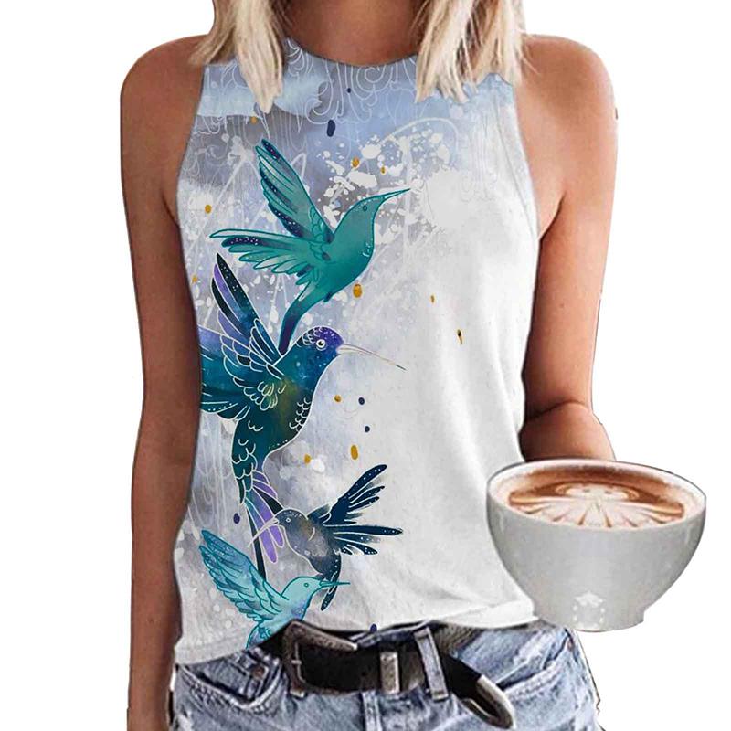 Summer Butterfly Floral 3D Print Tank Top Women Streetwear Y2k Tops Oversized O-Neck Vest Off Shoulder Sleeveless Girls Camisole