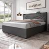 (=821415AAG)Upholstered Double Bed, Storage Box with USB Type C Charging Headboard, Linen Frame, Youth 180x200 with Slatted Frame (without Mattress)