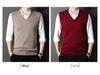Men's V-Neck Knitted Vest: Thick Sleeveless Sweater for Autumn/Winter - Solid Color, Middle-Aged Business Style