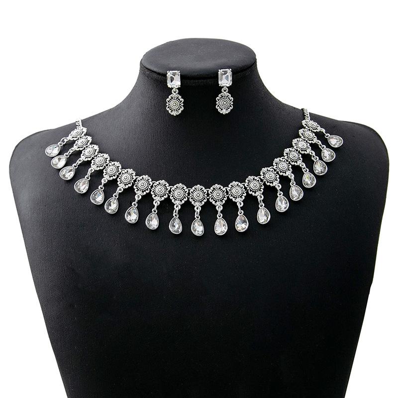 Luxury Atmospheric Water Drop Jewelry Set, Geometric Round Pearl Earrings, Elegant Flower Necklace For Women