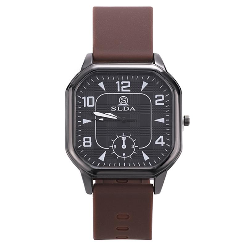 Trendy Retro Men's Leather Strap Quartz Watch - Square Case Fashion Student Wristwatch