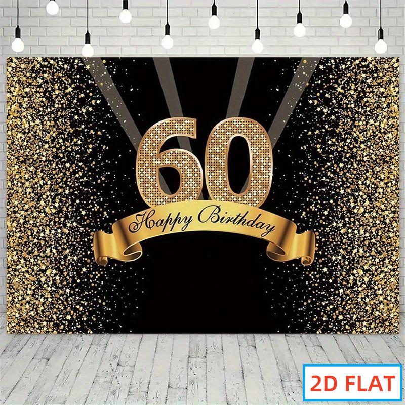 2D Flat Design 1 Piece Per Pack Golden Glitter 60th Birthday Party Backdrop Fabric - Exquisite Black Gold Luxurious Decoration