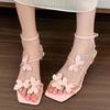 Fashion Womens French Butterfly Open-toed High Heel Sandals Womens Fashion Versatile Outdoor Leisure Medium Heel Sandals Sandalias Mujer