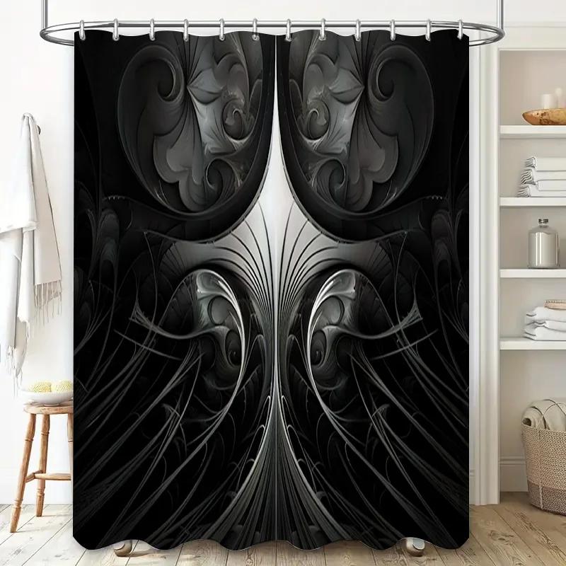 

Modern Black And White Fractal Print Shower Curtain For Bathroom Decor Luxury Home Accessories W60H190(CM)-1 Pcs