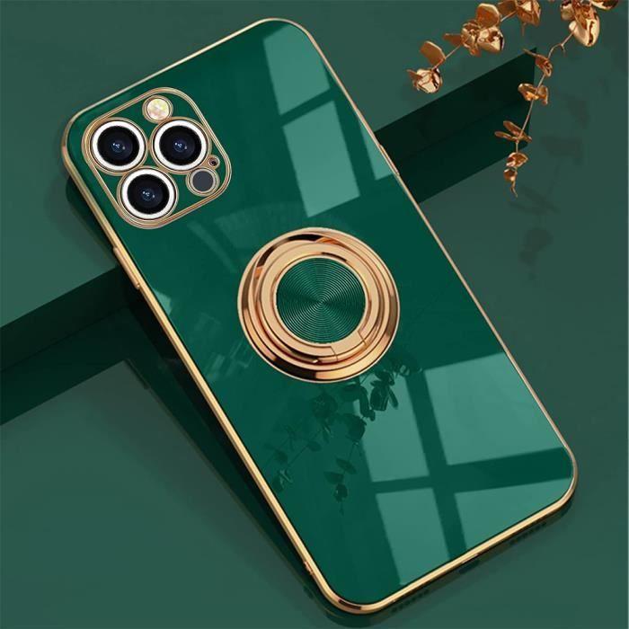 Coque de protection pour iPhone 15 Pro Max - BOOLING - Silicone Souple - Vert Nuit - Elégant - Anneau Support