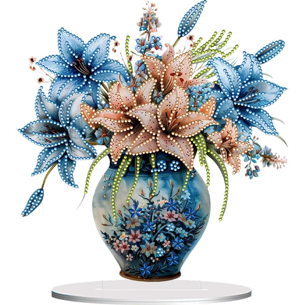 Acrylic Rose Lily Butterfly Flower Vase Desktop Diamond Art Kits Diamond Painting Desktop Ornaments Kit Home Bedroom Decoration