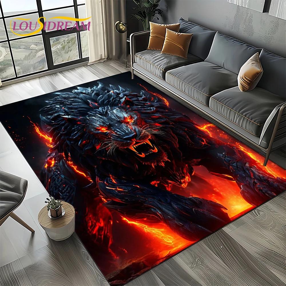 Wilder Tiger Löwe Leopard Biest Tier Wildtier Cartoon Teppich Teppich für Wohnzimmer Schlafzimmer Sofa Dekoration, Rutschfeste Bodenmatte