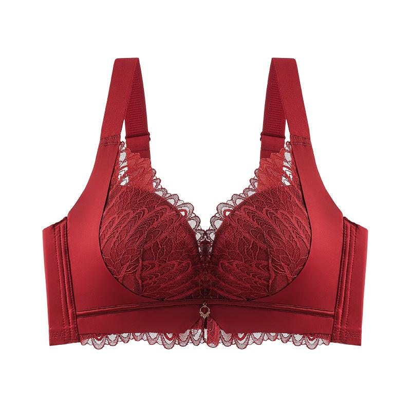 

Женский бюстгальтер Удобный собирающий бюстгальтер Кружевной бюстгальтер Бюстгальтер против провисания Бюстгальтер пуш-ап 42/95B вино красного