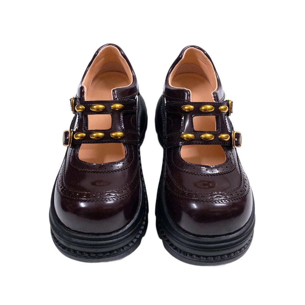 Frühling und Sommer Mehrfachschnallen Gürtel Dicke Sohle Mary Jane Retro Hohl Einzelne Schuhe Höherlegung College Leder Schuhe