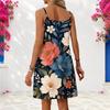 Women Plus Size Criss Cross Neck Strappy Sleeveless Floral Printed Curved Hem Black Dress
