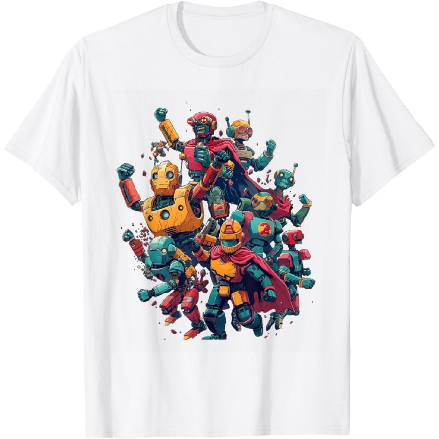 Colorful Robot Anime Sci-Fi Adventure T-Shirt S
