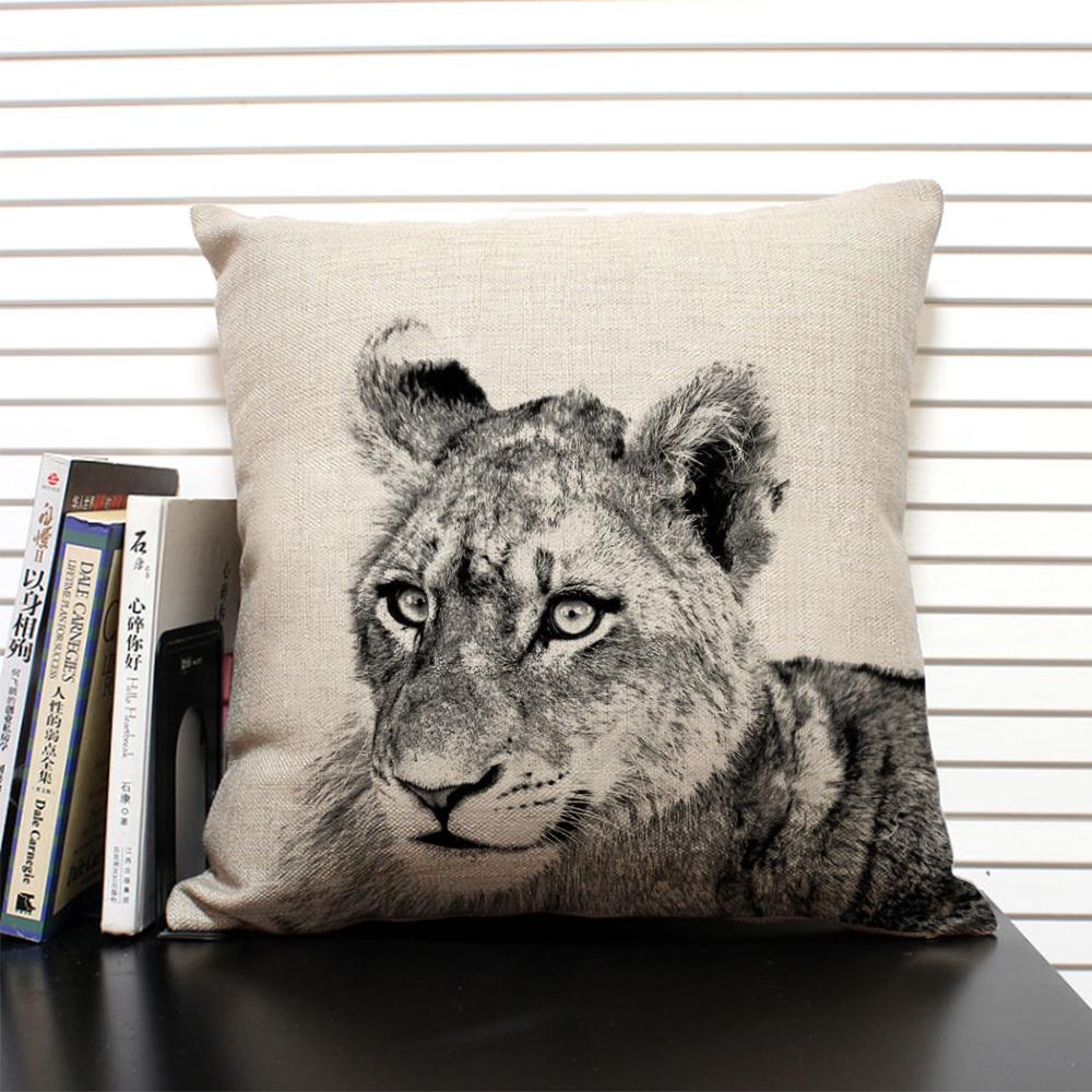 African Animal Lion Elephant Elk Decorative Pillow Cover Sofa Cushion Cover Farm Animal Portrait Linen Pillowcase 45x45cm