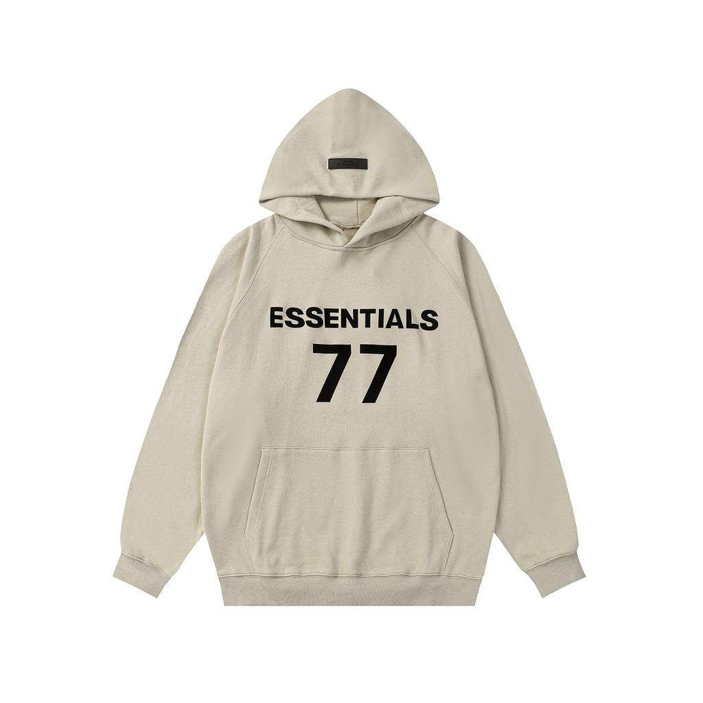 Cross-border Trendy Brand ESSENTIALS Number 77 Flocked Print Hooded Fleece-lined Hoodie Casual Plus-size Hoodie