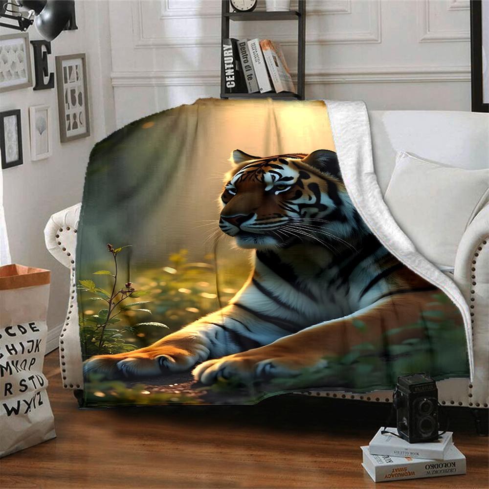 1 Stück Tiger-Print-Decke Warm, Gemütlich Und Weich, Geeignet für Sofas, Betten, Autos Und Bürogebrauch. Perfekt für Camping Und Reisen, Was Sie zu Einem Tollen Geschenk macht