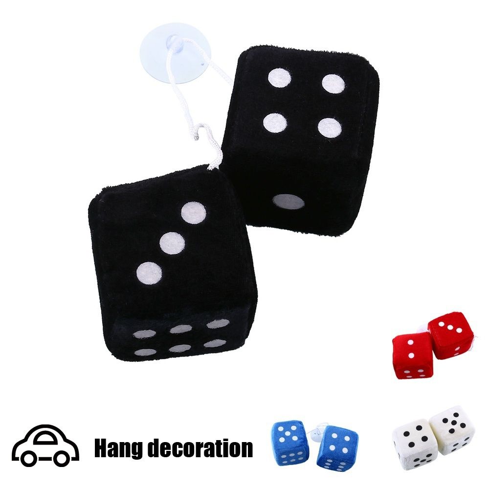 1Pair Light Up Universal Auto Zone Tech Rear Red Vintage Fuzzy Car Hanging Plush Dice