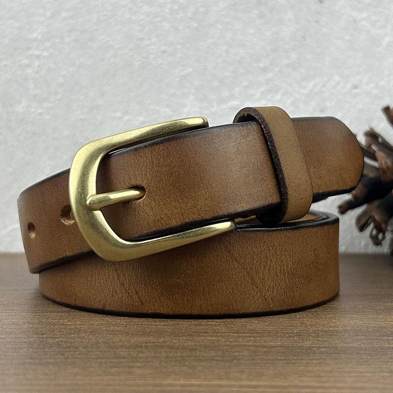 Ceinture Rétro Polie Ceinture Rétro Femme Cuir Boucle Ardillon Décontractée Ceinture d'Affaires Simple Ceinture en Cuir de Vachette Première Couche